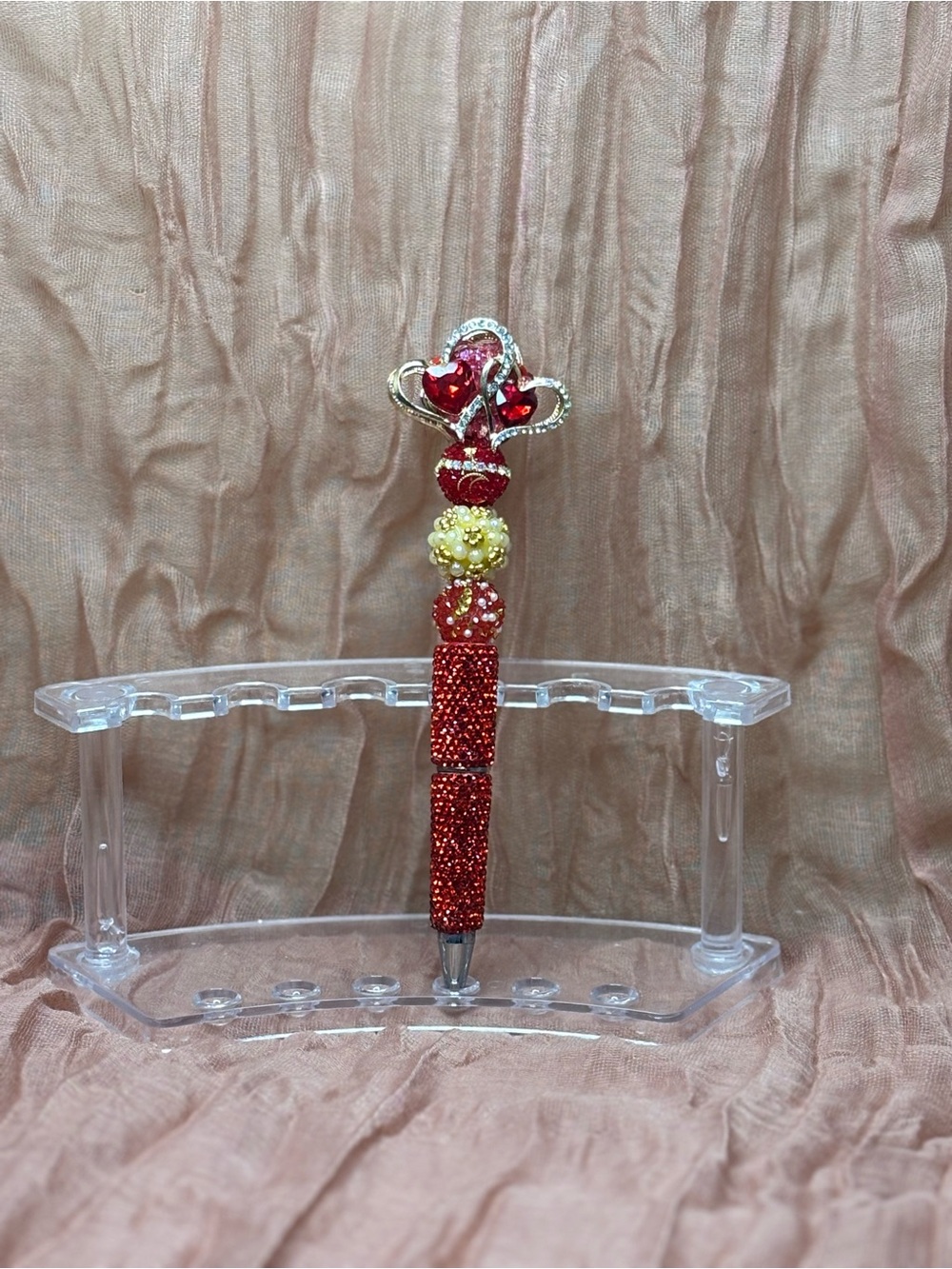 Red Jeweled Decorative Pen with Heart Accents